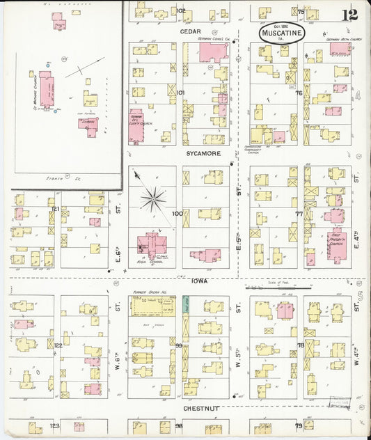 Sanborn Fire Insurance Map from Muscatine, Musactine County, Iowa (1892), Sheet #0012 - Historic Sanborn Fire Insurance Map Print, vintage old map wall art