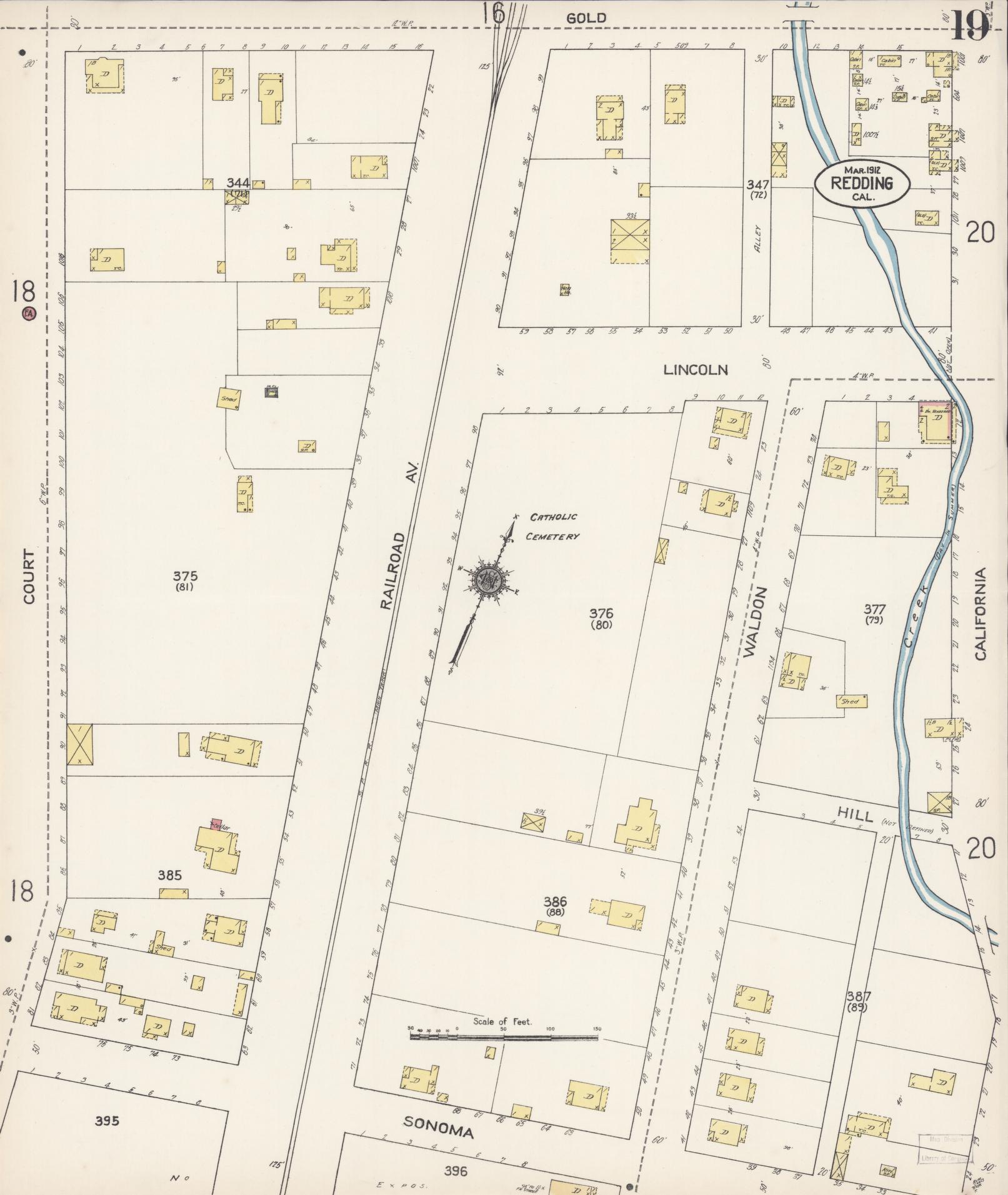 Sanborn Fire Insurance Map from Redding, Shasta County, California (1912), Sheet #0019 - Complete Map Set gallery image, historic Sanborn map, vintage wall art, California California