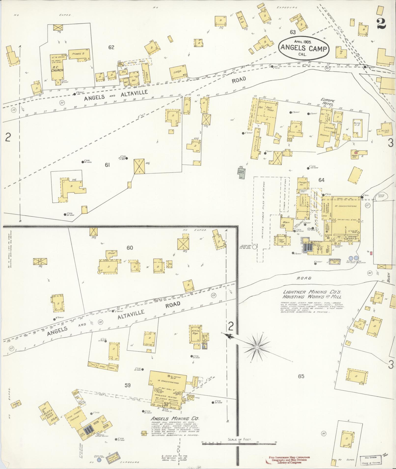 Sanborn Fire Insurance Map from Angels Camp, Calaveras County, California (1905), Sheet #0002 - Historic Sanborn Fire Insurance Map Print, vintage old map wall art, antique decor, genealogy gift, California California map