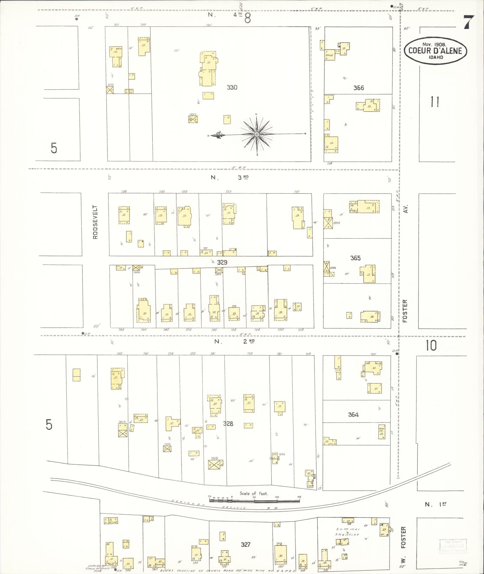 Sanborn Fire Insurance Map from Coeur D'alene, Kootenai County, Idaho (1908), Sheet #0007 - Historic Sanborn Fire Insurance Map Print, vintage old map wall art, antique decor, genealogy gift, Idaho Idaho map