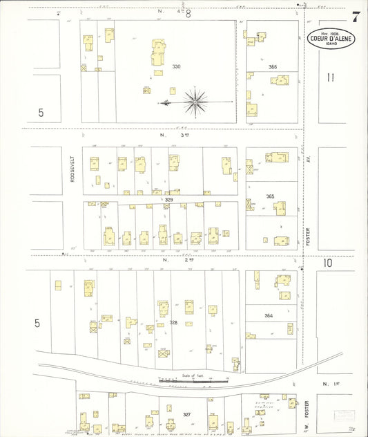 Sanborn Fire Insurance Map from Coeur D'alene, Kootenai County, Idaho (1908), Sheet #0007 - Historic Sanborn Fire Insurance Map Print, vintage old map wall art, antique decor, genealogy gift, Idaho Idaho map