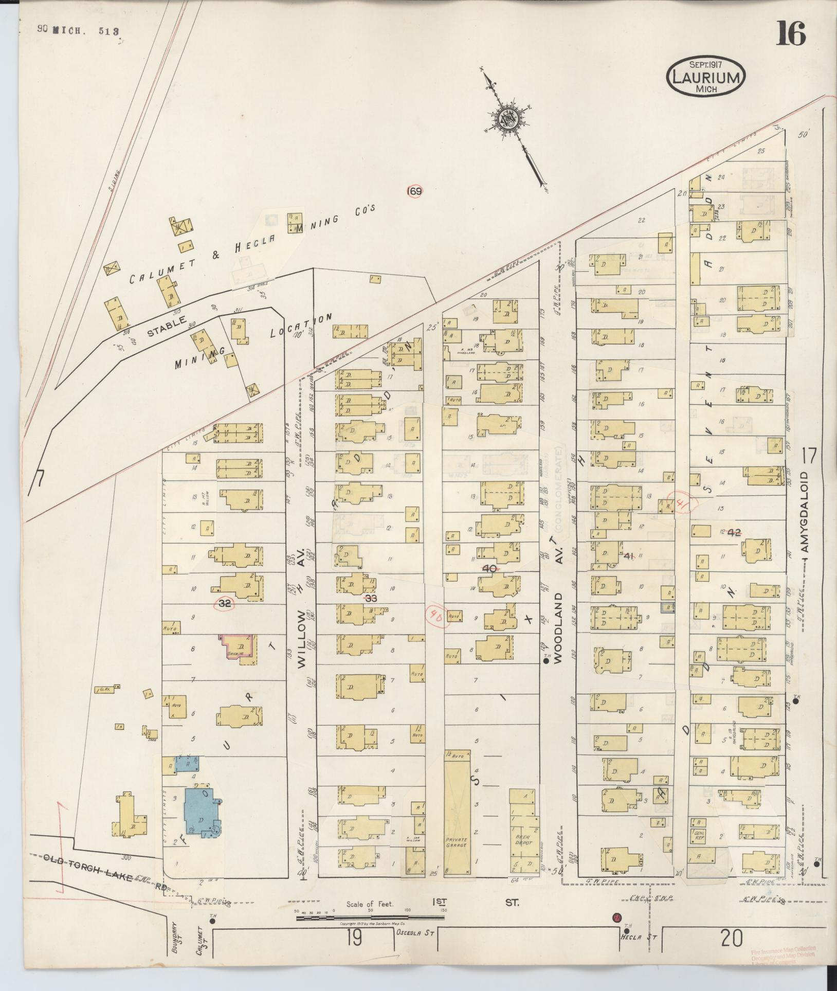 Sanborn Fire Insurance Map from Laurium, Houghton County, Michigan (1949), Sheet #0016 - Complete Map Set gallery image, historic Sanborn map, vintage wall art, Michigan Michigan