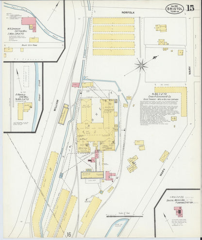 Sanborn Fire Insurance Map from Bristol, Sullivan County, Tennessee (1902), Sheet #0015 - Complete Map Set gallery image, historic Sanborn map, vintage wall art, Tennessee Tennessee