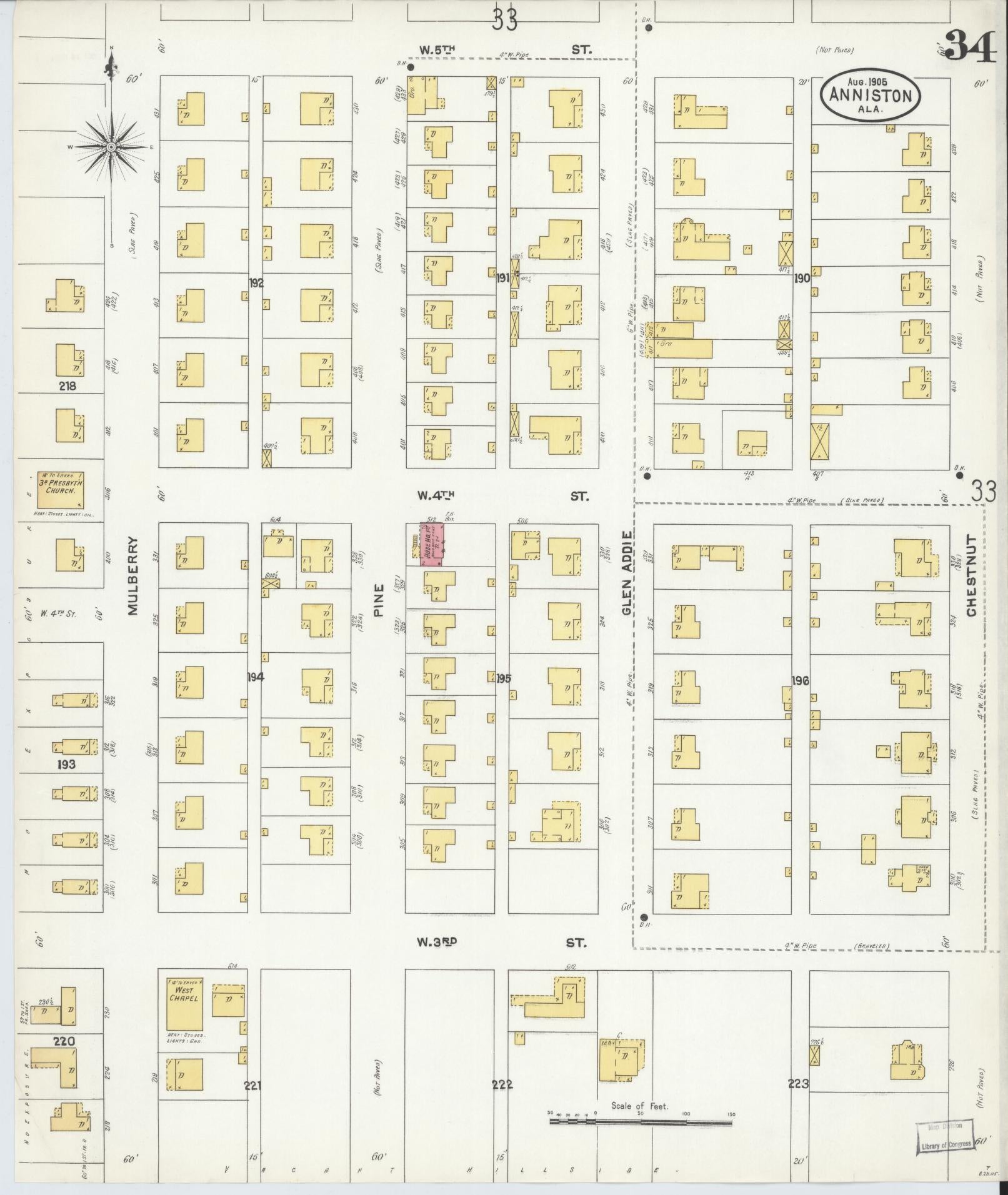 Sanborn Fire Insurance Map from Anniston, Calhoun County, Alabama (1905), Sheet #0034 - Complete Map Set gallery image, historic Sanborn map, vintage wall art, Alabama Alabama