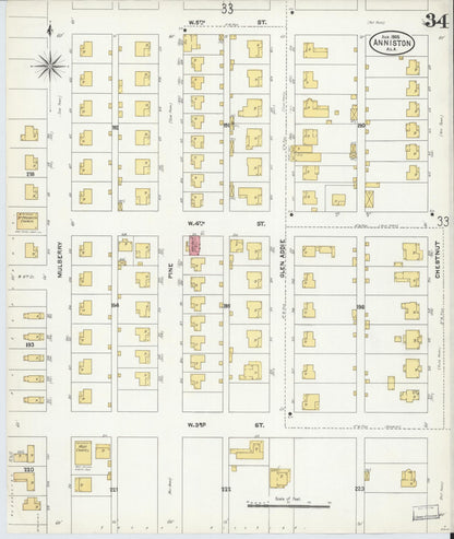 Sanborn Fire Insurance Map from Anniston, Calhoun County, Alabama (1905), Sheet #0034 - Complete Map Set gallery image, historic Sanborn map, vintage wall art, Alabama Alabama