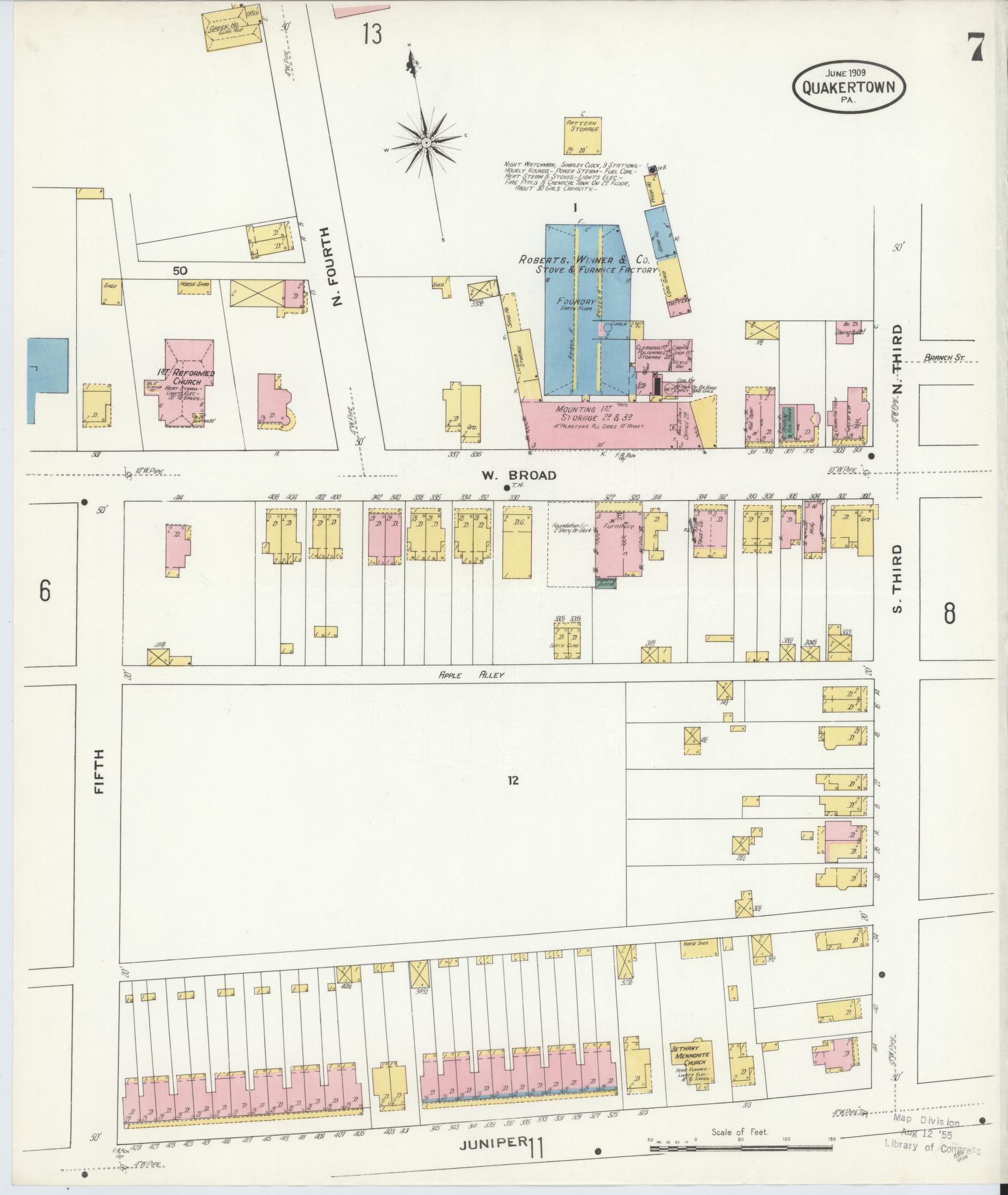 Sanborn Fire Insurance Map from Quakertown, Bucks County, Pennsylvania (1909), Sheet #0007 - Complete Map Set gallery image, historic Sanborn map, vintage wall art, Pennsylvania Pennsylvania