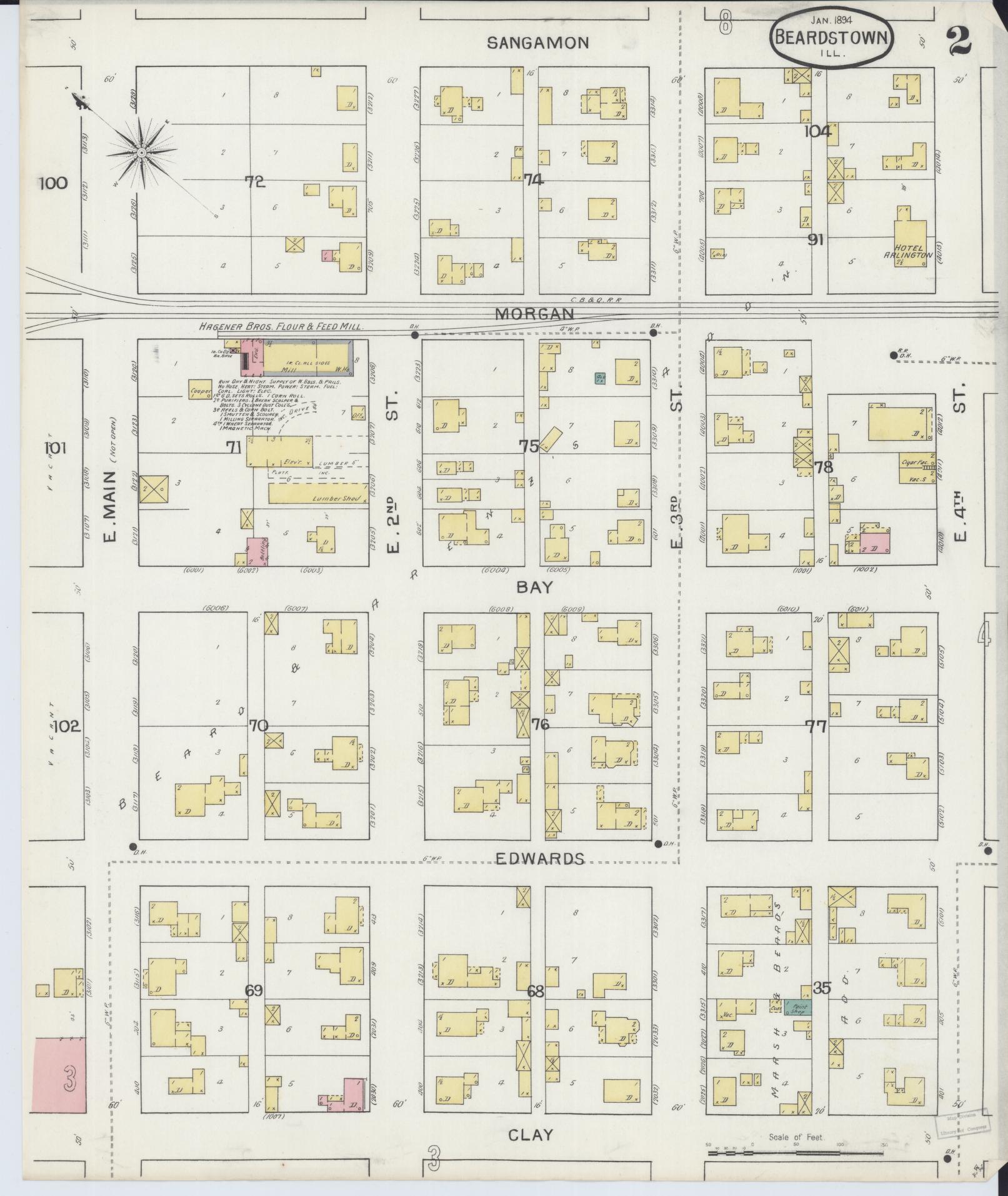 Sanborn Fire Insurance Map from Beardstown, Cass County, Illinois (1894), Sheet #0002 - Complete Map Set gallery image, historic Sanborn map, vintage wall art, Illinois Illinois