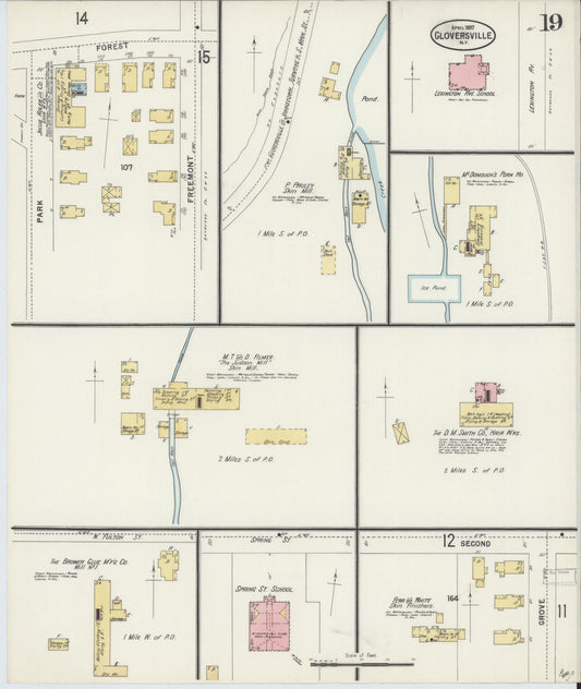 Sanborn Fire Insurance Map from Gloversville, Fulton County, New York (1897), Sheet #0019 - Historic Sanborn Fire Insurance Map Print, vintage old map wall art, antique decor, genealogy gift, New York New York map