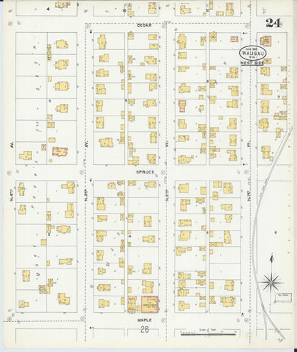 Sanborn Fire Insurance Map from Wausau, Marathon County, Wisconsin (1904), Sheet #0024 - Complete Map Set gallery image, historic Sanborn map, vintage wall art, Wisconsin Wisconsin