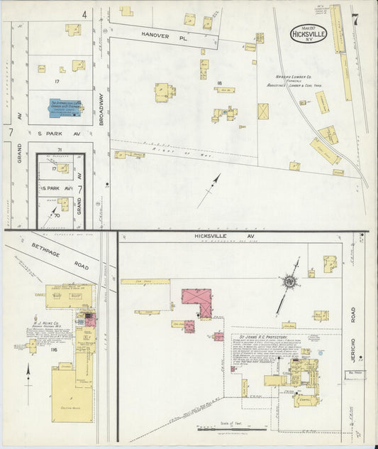 Sanborn Fire Insurance Map from Hicksville, Nassau County, New York (1917), Sheet #0007 - Historic Sanborn Fire Insurance Map Print, vintage old map wall art, antique decor, genealogy gift, New York New York map