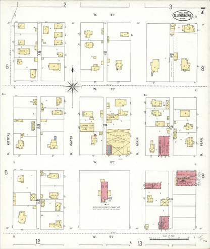 Sanborn Fire Insurance Map from Ellensburg, Kittitas County, Washington (1909), Sheet #0007 - Complete Map Set gallery image, historic Sanborn map, vintage wall art, Washington Washington