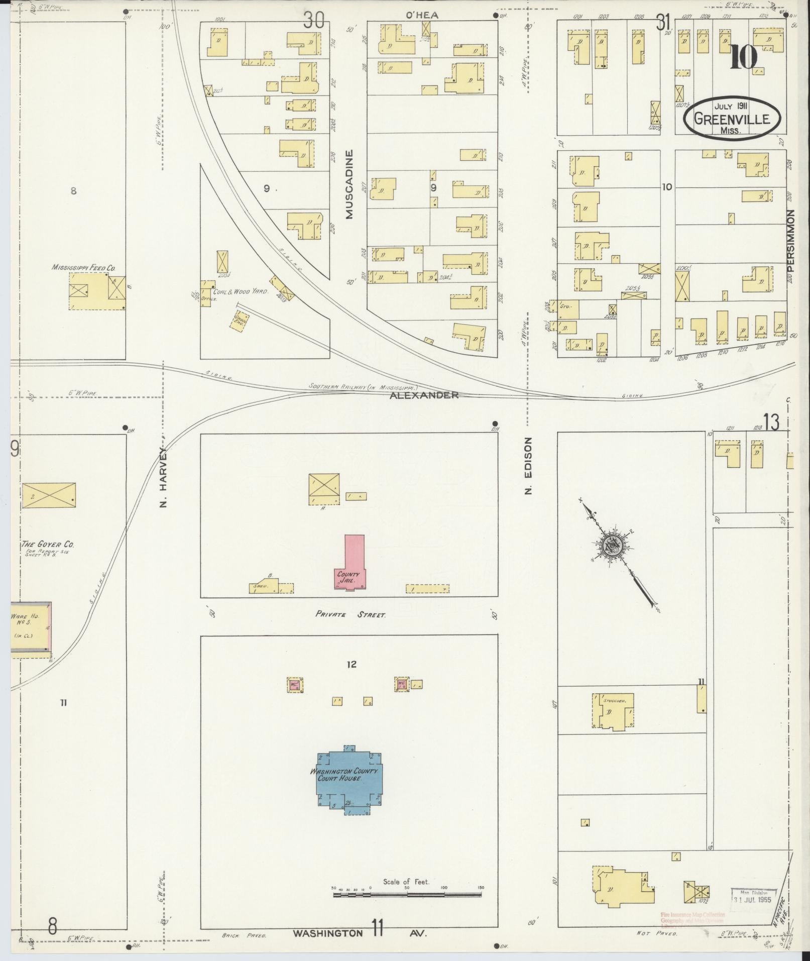 Sanborn Fire Insurance Map from Greenville, Washington County, Mississippi (1911), Sheet #0010 - Complete Map Set gallery image, historic Sanborn map, vintage wall art, Mississippi Mississippi