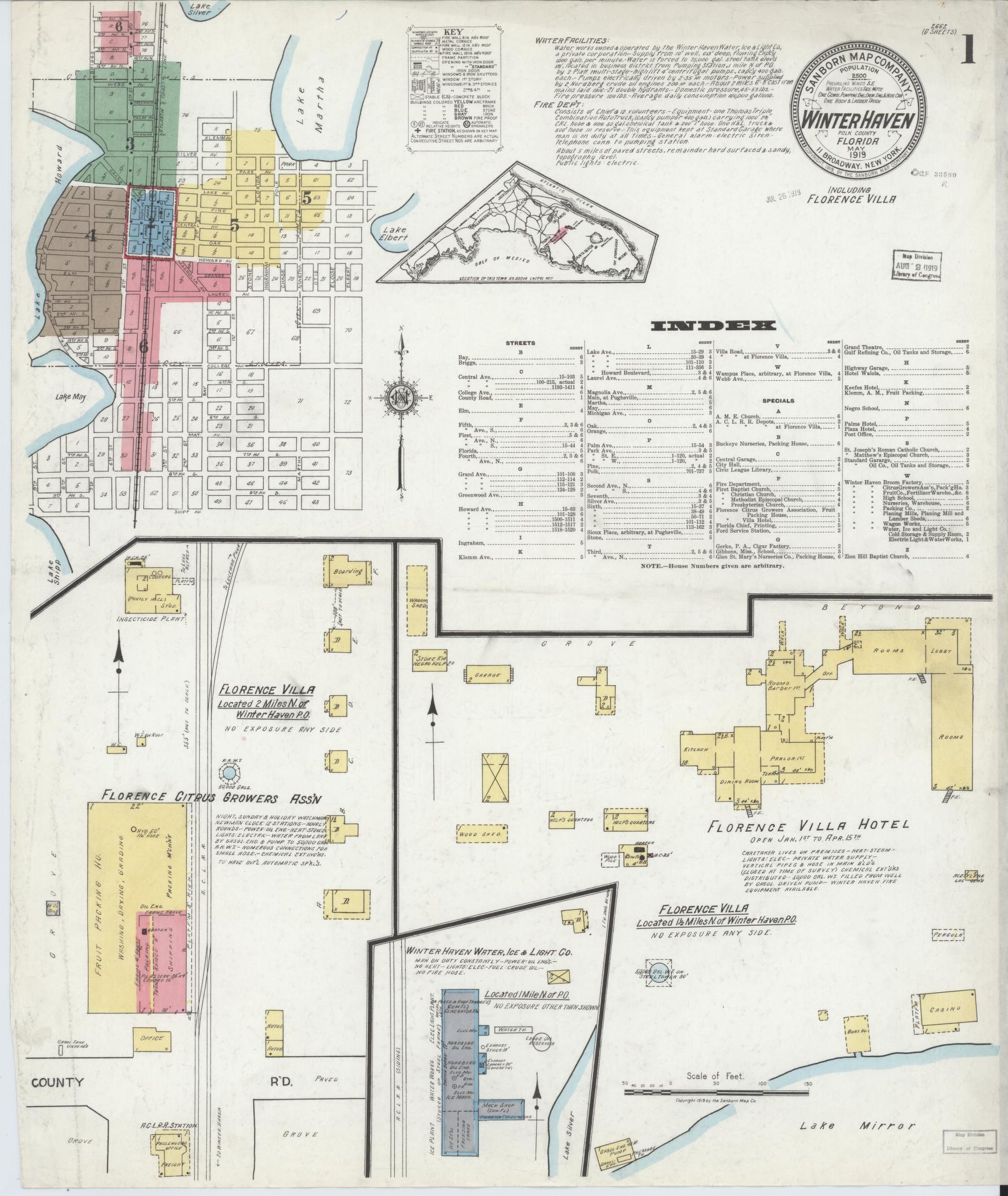 Sanborn Fire Insurance Map from Winter Haven, Polk County, Florida (1919), Sheet #0001 - Complete Map Set gallery image, historic Sanborn map, vintage wall art, Florida Florida