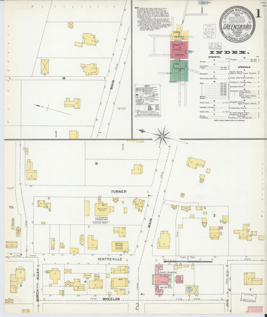 Sanborn Fire Insurance Map from Greensboro, Hale County, Alabama (1903), Sheet #0001 - Historic Sanborn Fire Insurance Map Print, vintage old map wall art, antique decor, genealogy gift, Alabama Alabama map