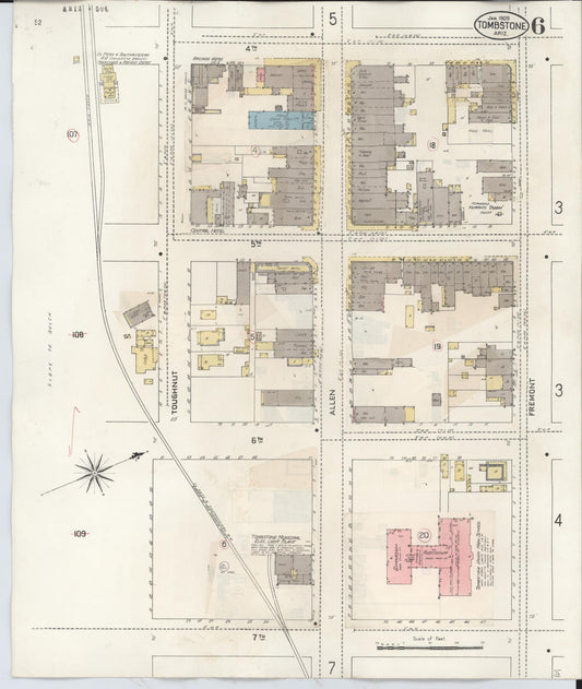Sanborn Fire Insurance Map from Tombstone, Cochise County, Arizona (1931), Sheet #0006 - Historic Sanborn Fire Insurance Map Print, vintage old map wall art, antique decor, genealogy gift, Arizona Arizona map