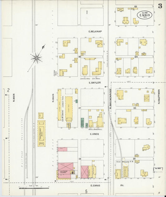 Sanborn Fire Insurance Map from Ennis, Ellis County, Texas (1901), Sheet #0003 - Historic Sanborn Fire Insurance Map Print, vintage old map wall art, antique decor, genealogy gift, Texas Texas map