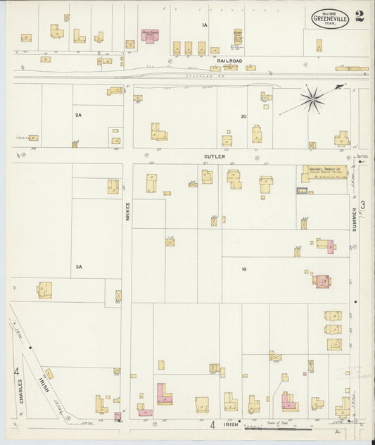 Sanborn Fire Insurance Map from Greeneville, Greene County, Tennessee (1908), Sheet #0002 - Historic Sanborn Fire Insurance Map Print, vintage old map wall art, antique decor, genealogy gift, Tennessee Tennessee map
