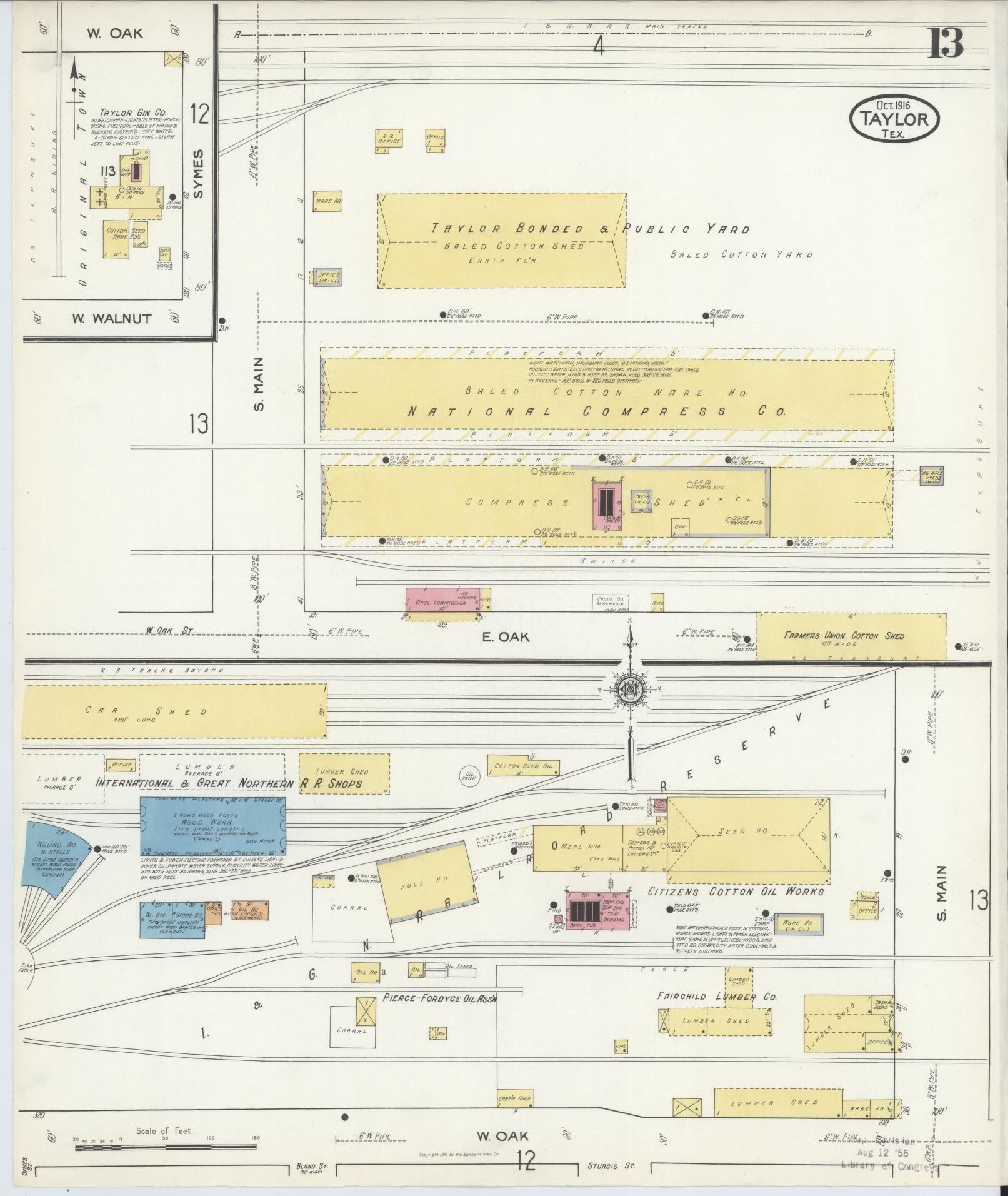 Sanborn Fire Insurance Map from Taylor, Williamson County, Texas (1916), Sheet #0013 - Complete Map Set gallery image, historic Sanborn map, vintage wall art, Texas Texas
