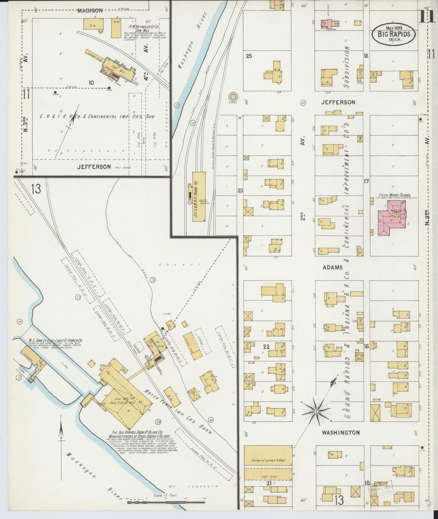 Sanborn Fire Insurance Map from Big Rapids, Mecosta County, Michigan (1899), Sheet #0011 - Complete Map Set gallery image, historic Sanborn map, vintage wall art, Michigan Michigan