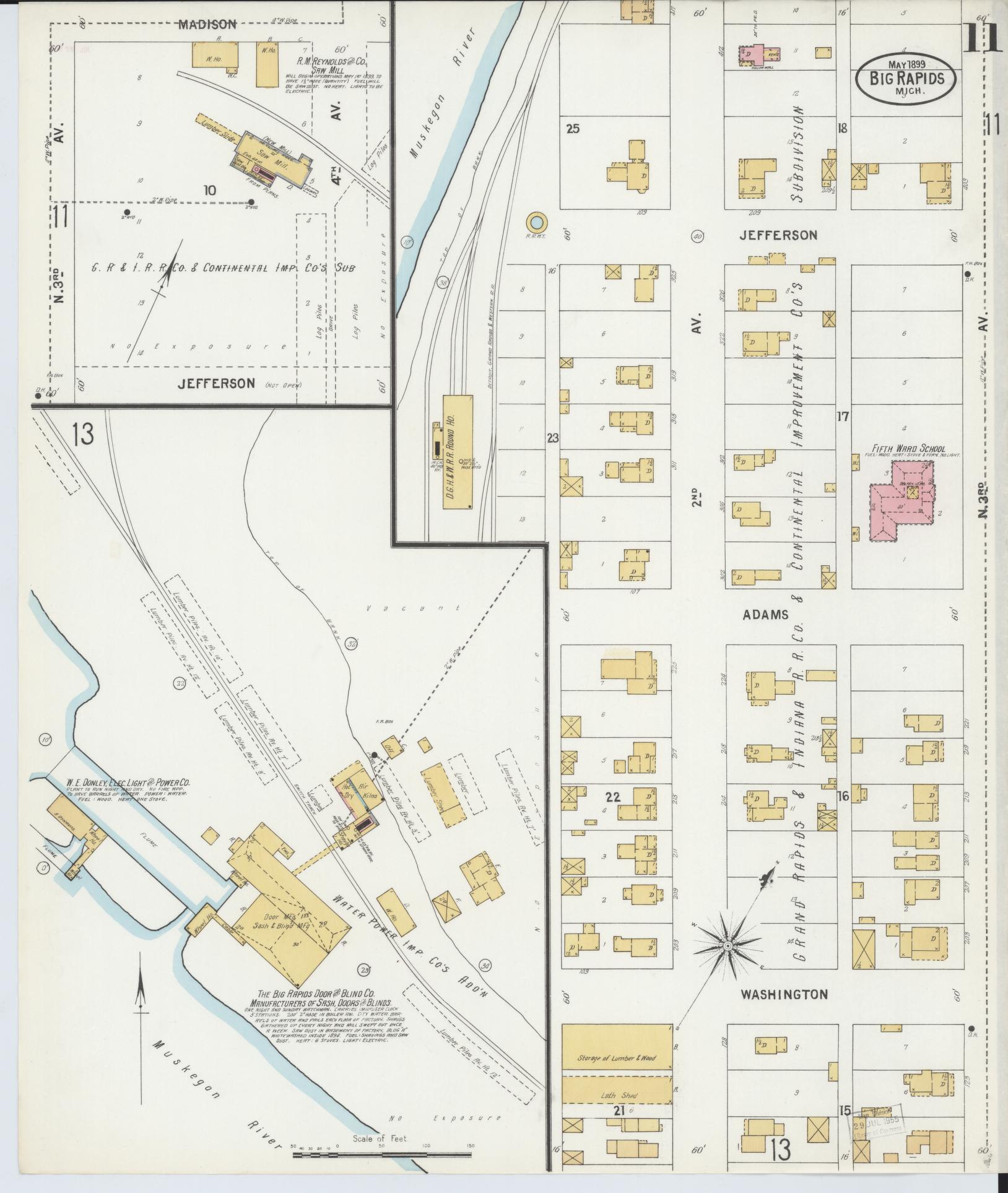 Sanborn Fire Insurance Map from Big Rapids, Mecosta County, Michigan (1899), Sheet #0011 - Complete Map Set gallery image, historic Sanborn map, vintage wall art, Michigan Michigan