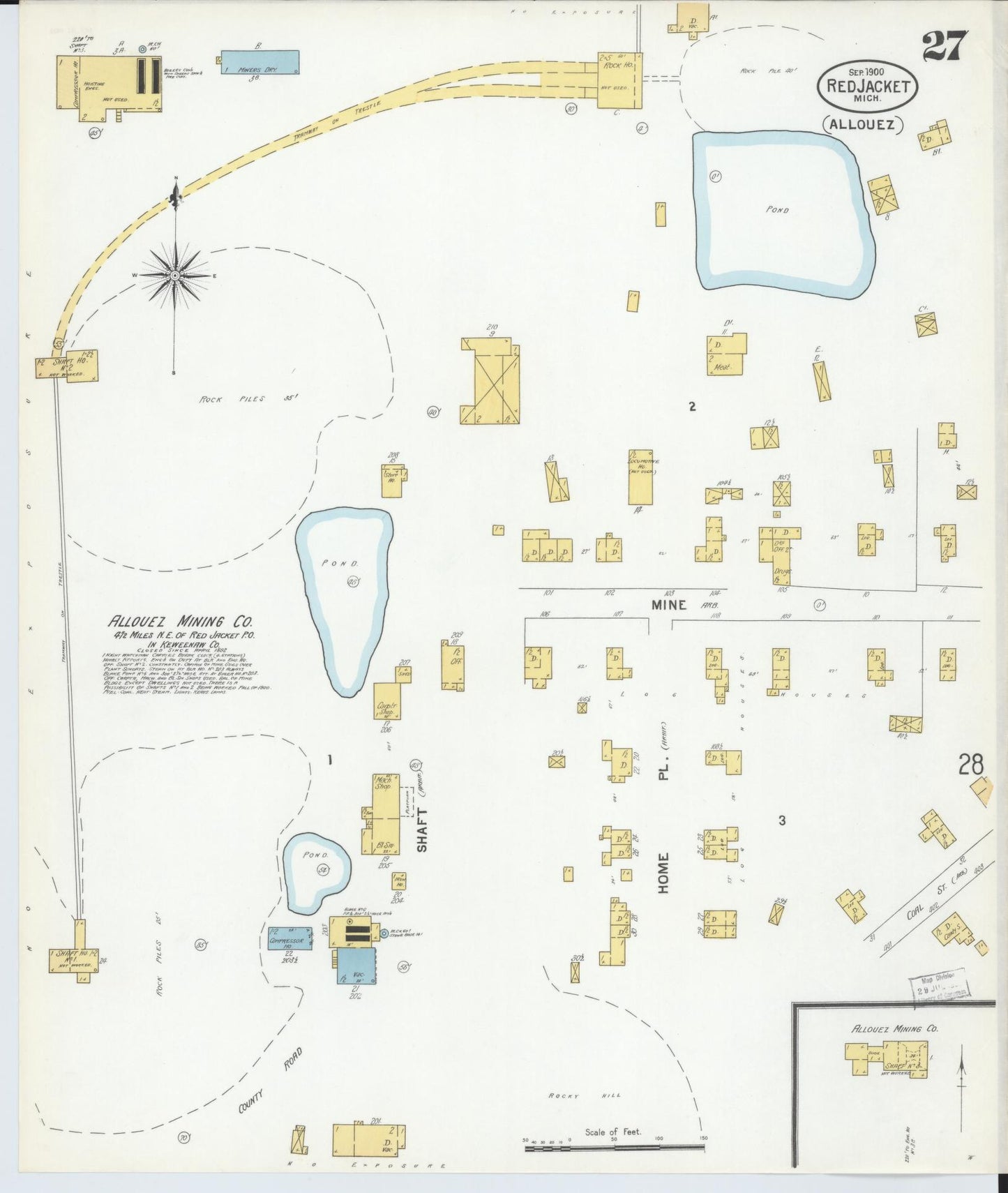 Sanborn Fire Insurance Map from Red Jacket, Houghton County, Michigan (1900), Sheet #0027 - Complete Map Set gallery image, historic Sanborn map, vintage wall art, Michigan Michigan
