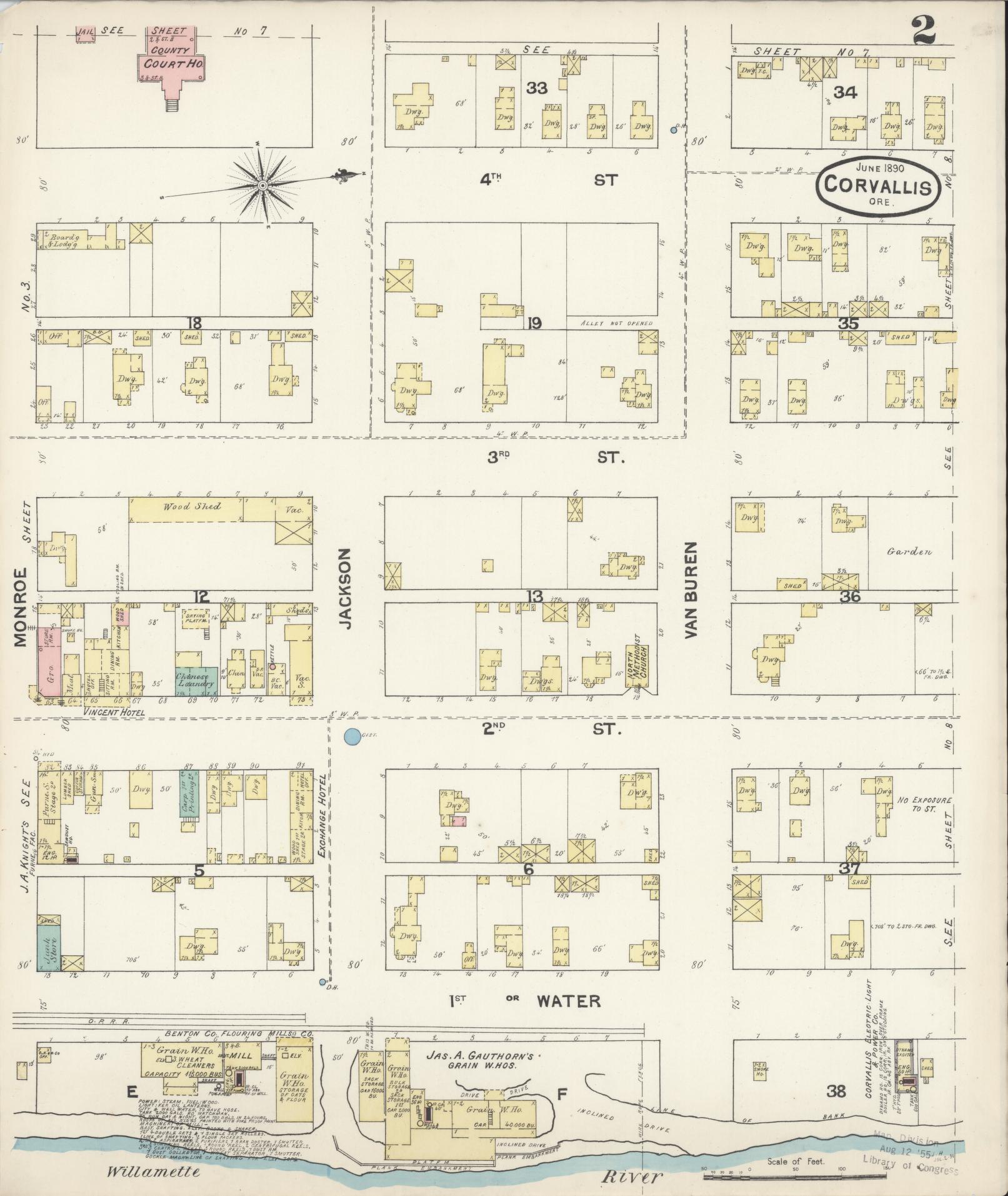 Sanborn Fire Insurance Map from Corvallis, Benton County, Oregon (1890), Sheet #0002 - Complete Map Set gallery image, historic Sanborn map, vintage wall art, Oregon Oregon