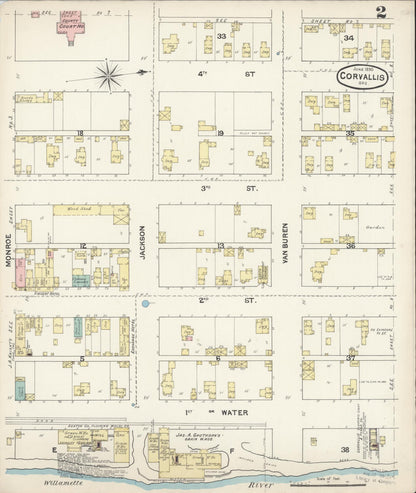 Sanborn Fire Insurance Map from Corvallis, Benton County, Oregon (1890), Sheet #0002 - Complete Map Set gallery image, historic Sanborn map, vintage wall art, Oregon Oregon