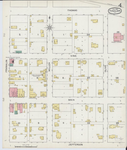 Sanborn Fire Insurance Map from Toulon, Stark County, Illinois (1893), Sheet #0004 - Historic Sanborn Fire Insurance Map Print, vintage old map wall art, antique decor, genealogy gift, Illinois Illinois map