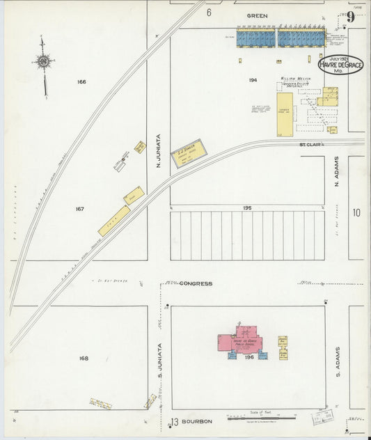 Sanborn Fire Insurance Map from Havre De Grace, Harford County, Maryland (1921), Sheet #0009 - Historic Sanborn Fire Insurance Map Print, vintage old map wall art
