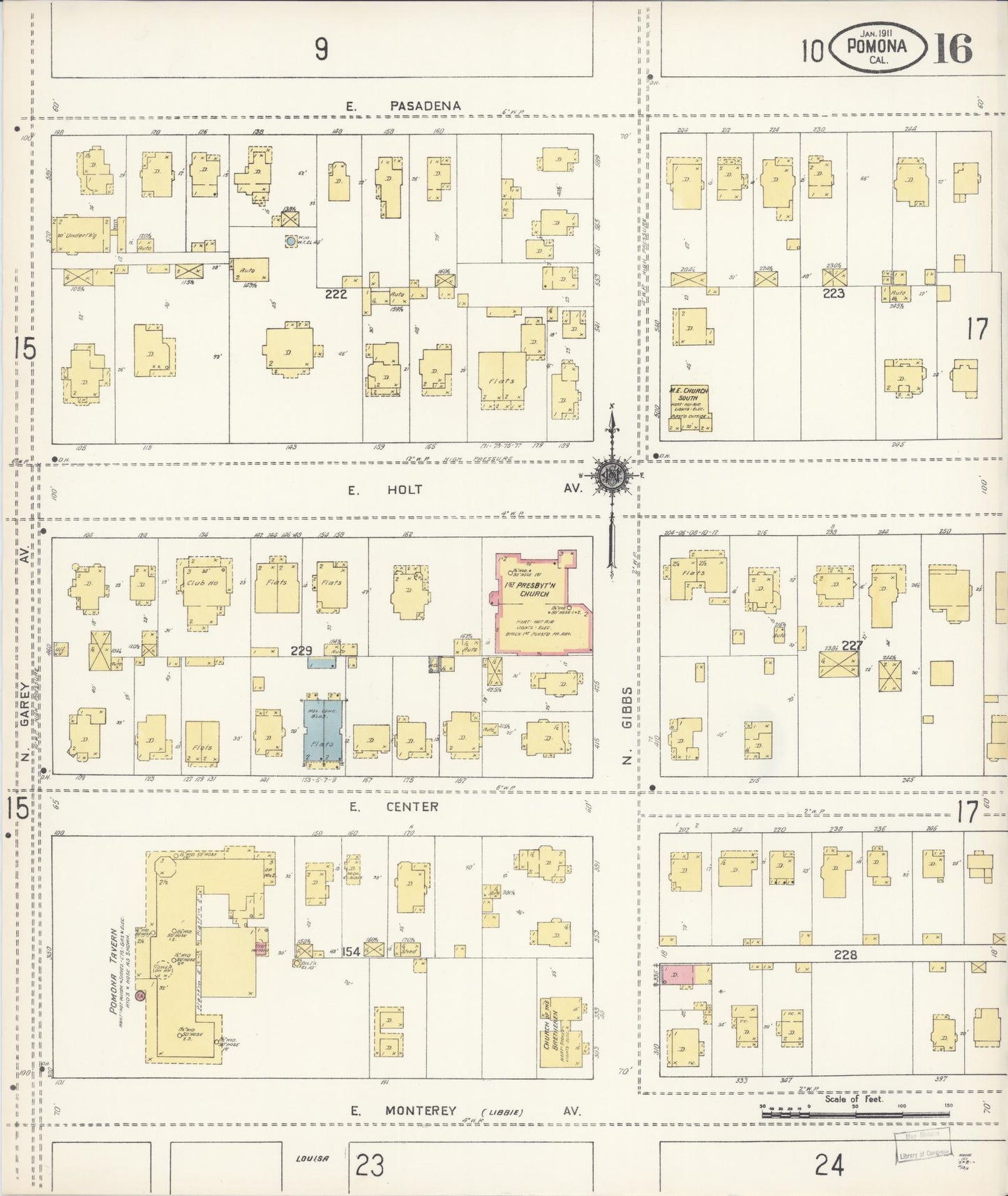 Sanborn Fire Insurance Map from Pomona, Los Angeles County, California (1911), Sheet #0016 - Complete Map Set gallery image, historic Sanborn map, vintage wall art, California California