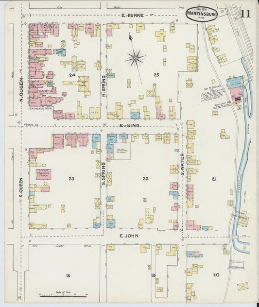 Sanborn Fire Insurance Map from Martinsburg, Berkeley County, West Virginia (1891), Sheet #0011 - Historic Sanborn Fire Insurance Map Print, vintage old map wall art, antique decor, genealogy gift, West Virginia West Virginia map
