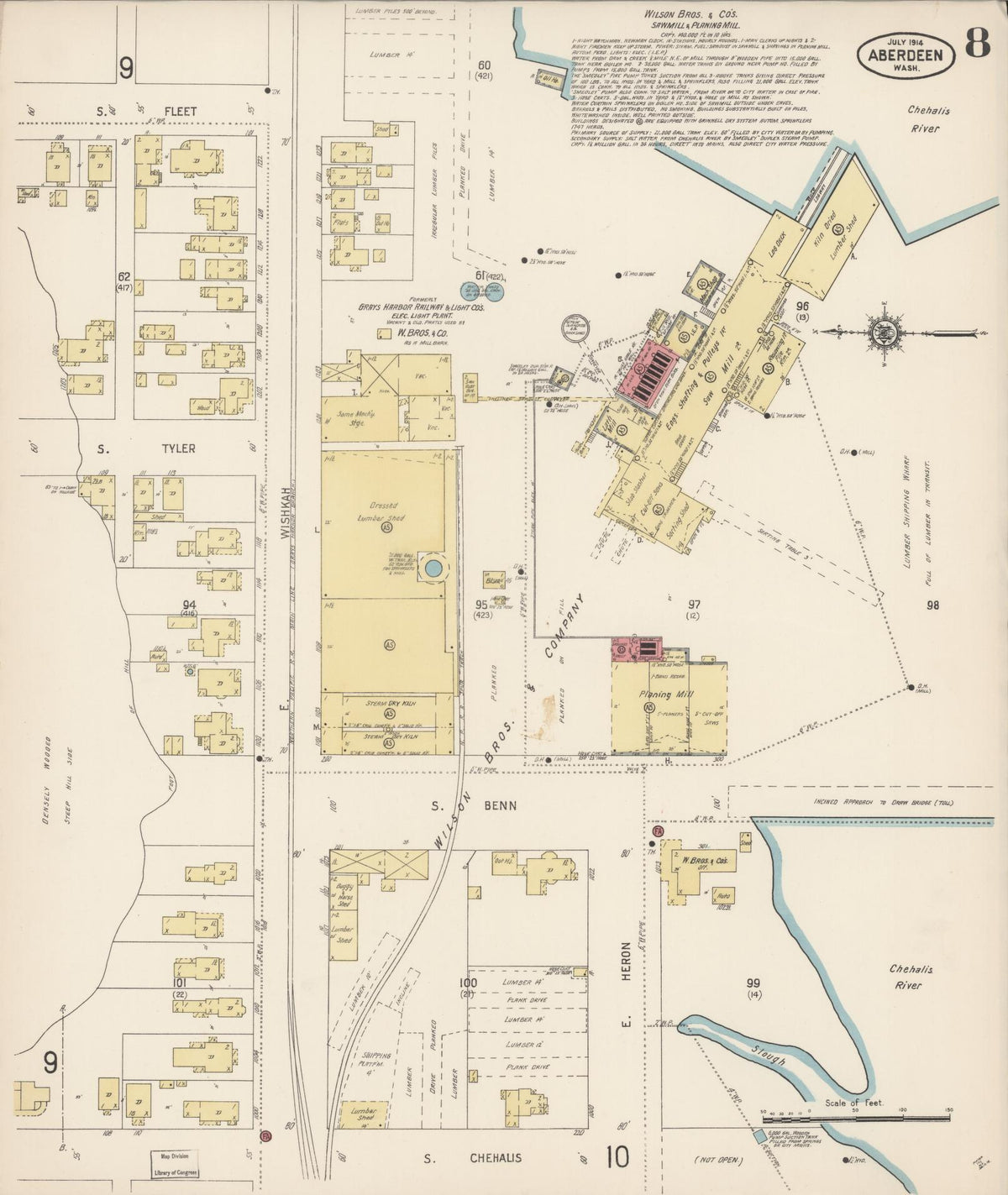 Sanborn Fire Insurance Map from Aberdeen, Grays Harbor County, Washington (1914), Sheet #0008 - Complete Map Set gallery image, historic Sanborn map, vintage wall art, Washington Washington