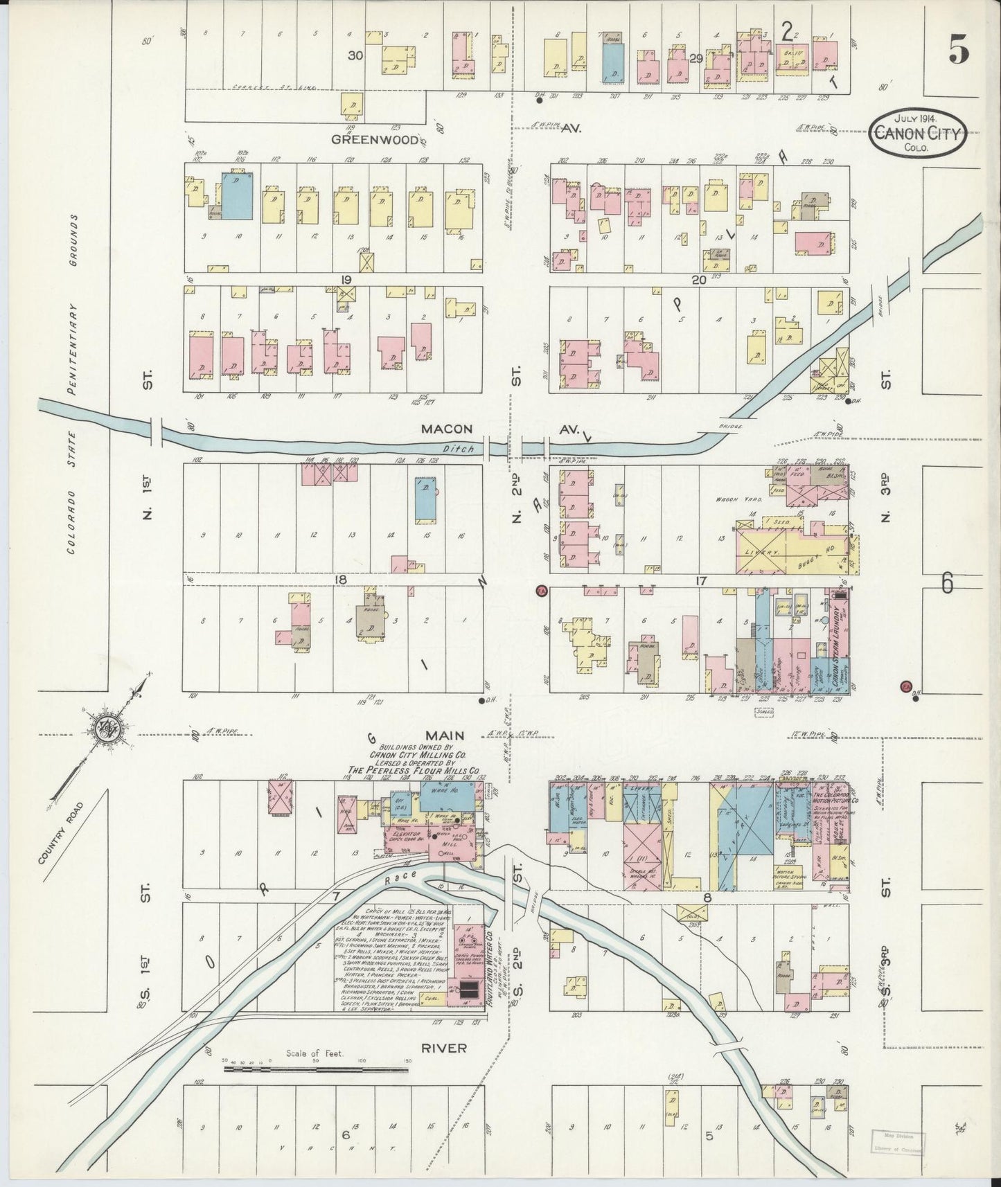 Sanborn Fire Insurance Map from Canon City, Fremont County, Colorado (1914), Sheet #0005 - Complete Map Set gallery image, historic Sanborn map, vintage wall art, Colorado Colorado