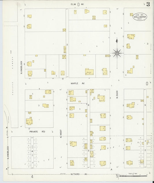Sanborn Fire Insurance Map from Stillwater, Payne County, Oklahoma (1907), Sheet #0003 - Historic Sanborn Fire Insurance Map Print, vintage old map wall art, antique decor, genealogy gift, Oklahoma Oklahoma map