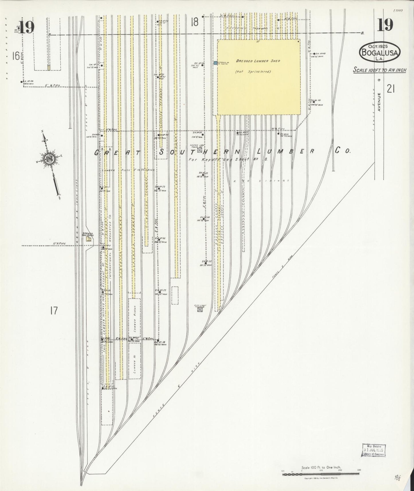 Sanborn Fire Insurance Map from Bogalusa, Washington Parish, Louisiana (1925), Sheet #0019 - Complete Map Set gallery image, historic Sanborn map, vintage wall art, Louisiana Louisiana