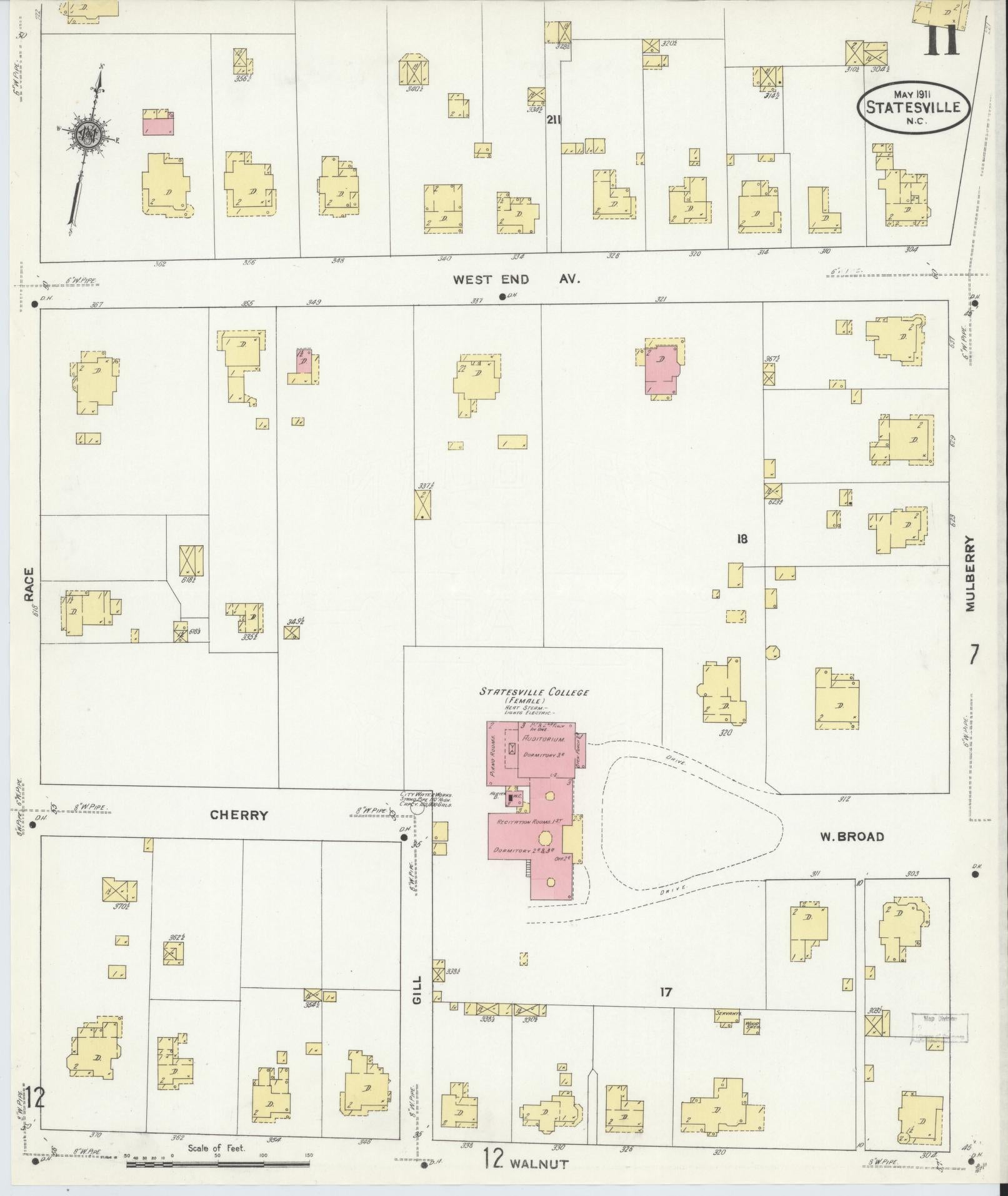 Sanborn Fire Insurance Map from Statesville, Iredell County, North Carolina (1911), Sheet #0011 - Historic Sanborn Fire Insurance Map Print, vintage old map wall art, antique decor, genealogy gift, North Carolina North Carolina map