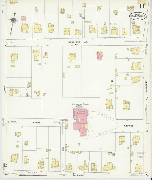 Sanborn Fire Insurance Map from Statesville, Iredell County, North Carolina (1911), Sheet #0011 - Historic Sanborn Fire Insurance Map Print, vintage old map wall art, antique decor, genealogy gift, North Carolina North Carolina map