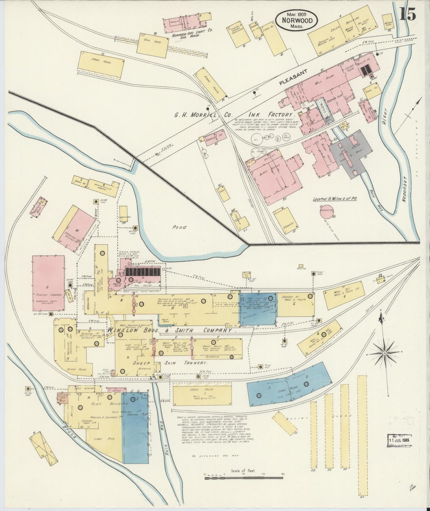 Sanborn Fire Insurance Map from Norwood, Norfolk County, Massachusetts (1909), Sheet #0015 - Complete Map Set gallery image, historic Sanborn map, vintage wall art, Massachusetts Massachusetts