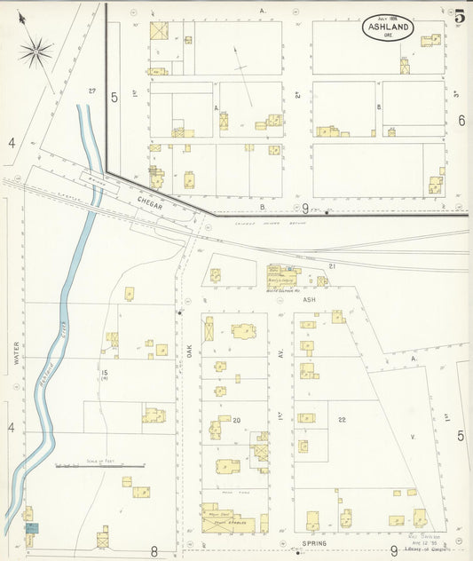 Sanborn Fire Insurance Map from Ashland, Jackson County, Oregon (1898), Sheet #0005 - Historic Sanborn Fire Insurance Map Print, vintage old map wall art, antique decor, genealogy gift, Oregon Oregon map