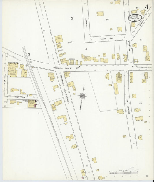 Sanborn Fire Insurance Map from Salem, Rockingham County, New Hampshire (1912), Sheet #0004 - Historic Sanborn Fire Insurance Map Print, vintage old map wall art, antique decor, genealogy gift, New Hampshire New Hampshire map