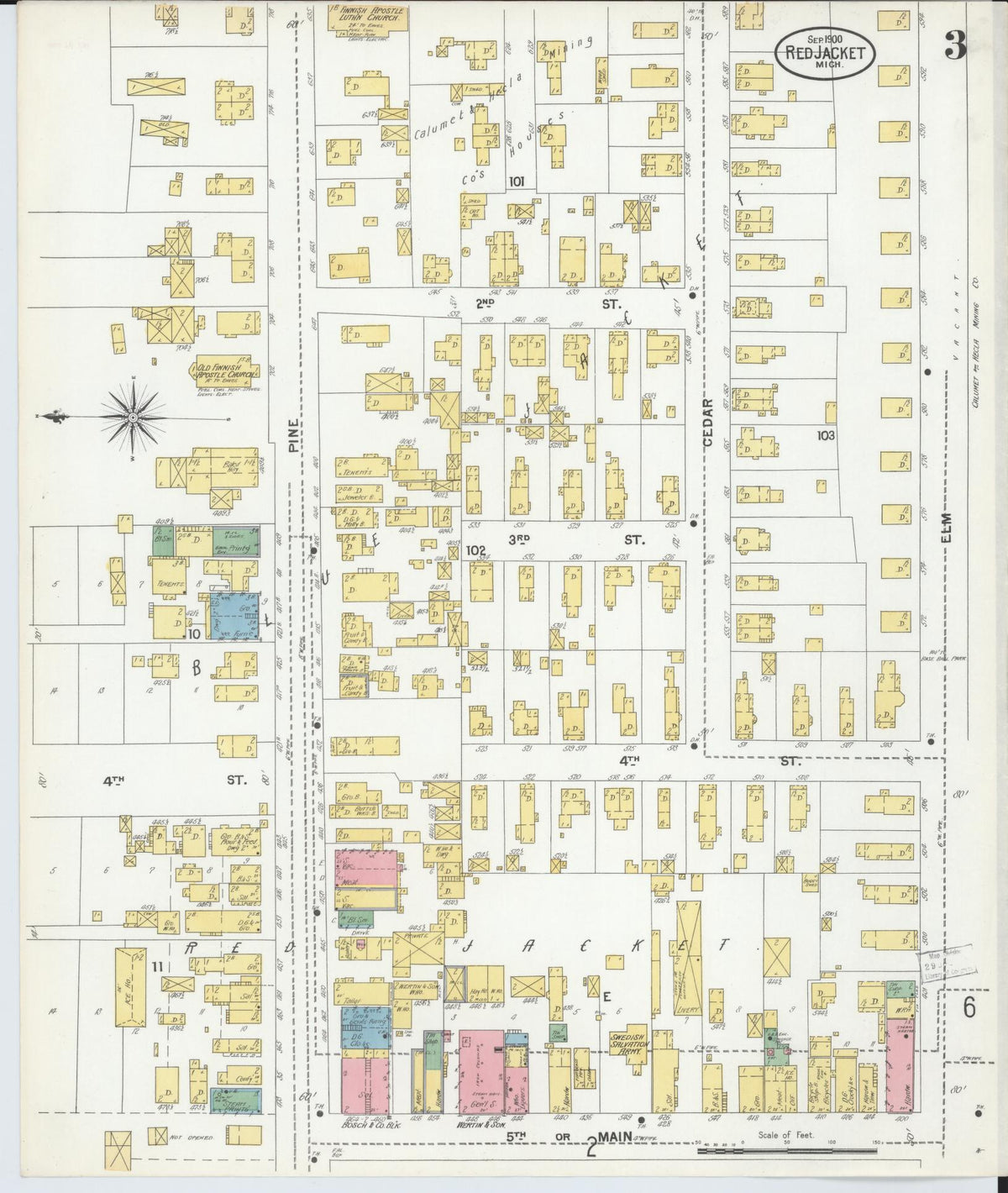 Sanborn Fire Insurance Map from Red Jacket, Houghton County, Michigan (1900), Sheet #0003 - Historic Sanborn Fire Insurance Map Print, vintage old map wall art, antique decor, genealogy gift, Michigan Michigan map