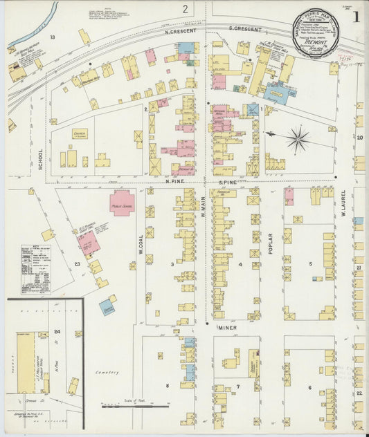 Sanborn Fire Insurance Map from Tremont, Schuylkill County, Pennsylvania (1896), Sheet #0001 - Historic Sanborn Fire Insurance Map Print, vintage old map wall art, antique decor, genealogy gift, Pennsylvania Pennsylvania map