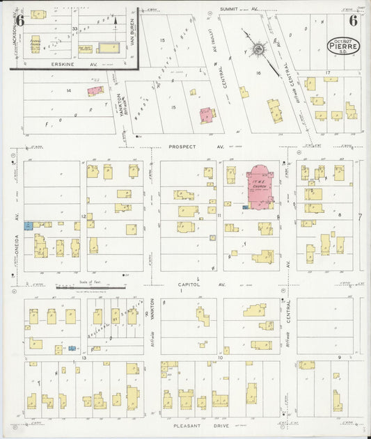 Sanborn Fire Insurance Map from Pierre, Hughes County, South Dakota (1927), Sheet #0006 - Historic Sanborn Fire Insurance Map Print, vintage old map wall art, antique decor, genealogy gift, South Dakota South Dakota map