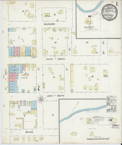 Sanborn Fire Insurance Map from Gatesville, Coryell County, Texas (1891), Sheet #0001 - Complete Map Set gallery image, historic Sanborn map, vintage wall art, Texas Texas
