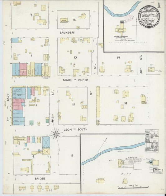 Sanborn Fire Insurance Map from Gatesville, Coryell County, Texas (1891), Sheet #0001 - Complete Map Set gallery image, historic Sanborn map, vintage wall art, Texas Texas