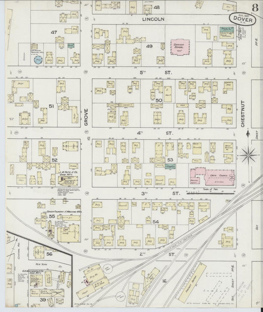 Sanborn Fire Insurance Map from Dover, Strafford County, New Hampshire (1889), Sheet #0008 - Historic Sanborn Fire Insurance Map Print, vintage old map wall art, antique decor, genealogy gift, New Hampshire New Hampshire map