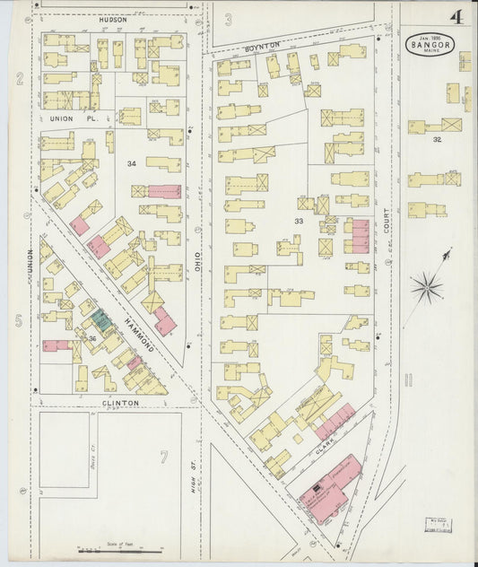 Sanborn Fire Insurance Map from Bangor, Penobscot County, Maine (1895), Sheet #0004 - Historic Sanborn Fire Insurance Map Print, vintage old map wall art, antique decor, genealogy gift, Maine Maine map