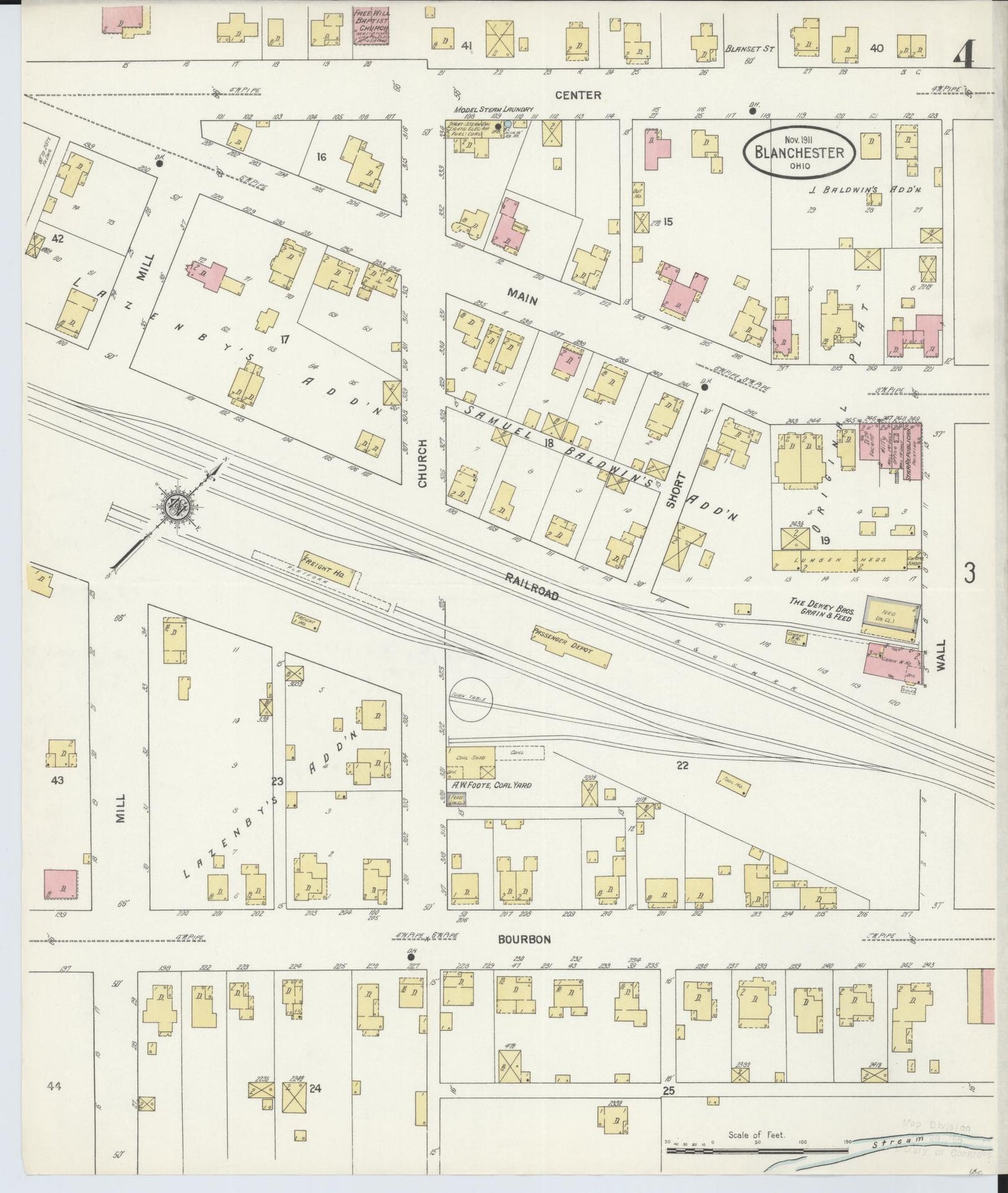 Sanborn Fire Insurance Map from Blanchester, Clinton County, Ohio (1911), Sheet #0004 - Historic Sanborn Fire Insurance Map Print, vintage old map wall art, antique decor, genealogy gift, Ohio Ohio map