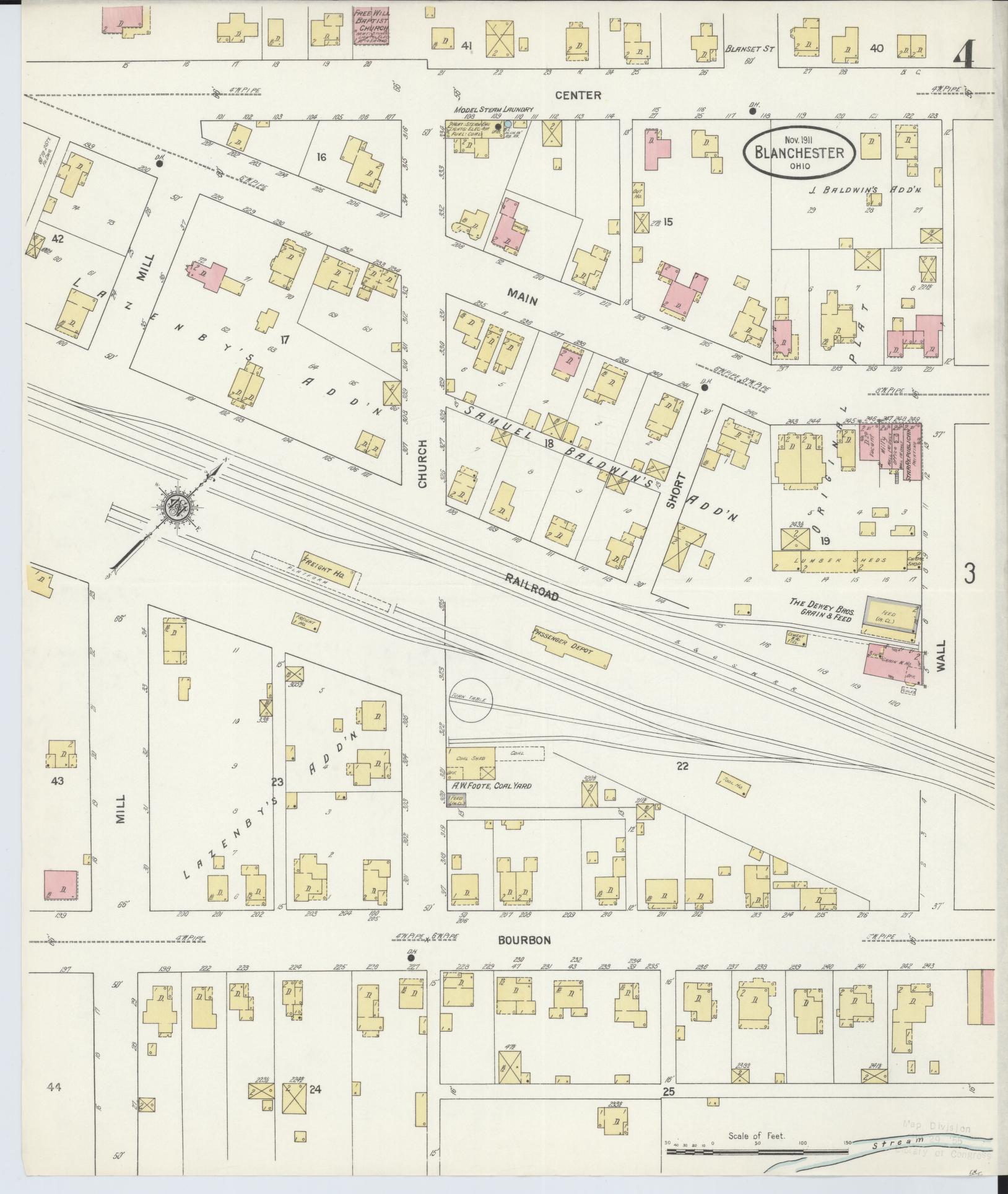Sanborn Fire Insurance Map from Blanchester, Clinton County, Ohio (1911), Sheet #0004 - Historic Sanborn Fire Insurance Map Print, vintage old map wall art, antique decor, genealogy gift, Ohio Ohio map