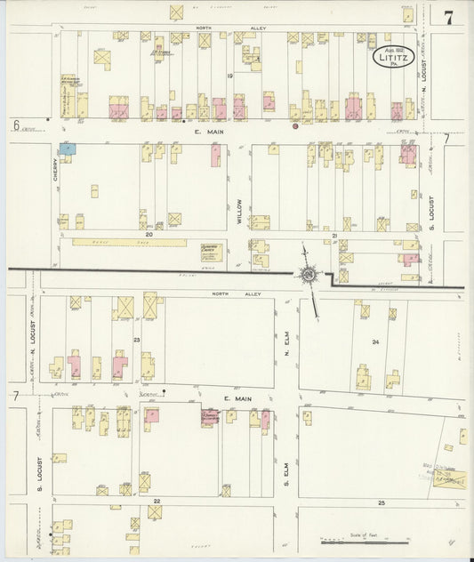 Sanborn Fire Insurance Map from Lititz, Lancaster County, Pennsylvania (1912), Sheet #0007 - Historic Sanborn Fire Insurance Map Print, vintage old map wall art, antique decor, genealogy gift, Pennsylvania Pennsylvania map